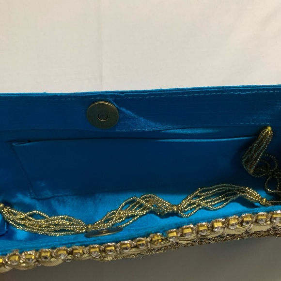Blue & Gold South Asian Inspired Clutch- Raw Silk - Picture 12 of 12